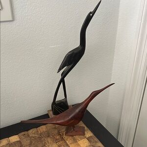 Handcrafted Wooden Bird Sculptures - Black & Brown Home Art Set
